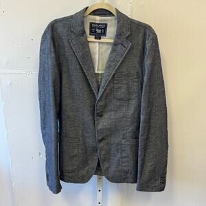 Woolrich Linen Cotton Blend Men’s Lightweight Jacket Herringbone Navy Large